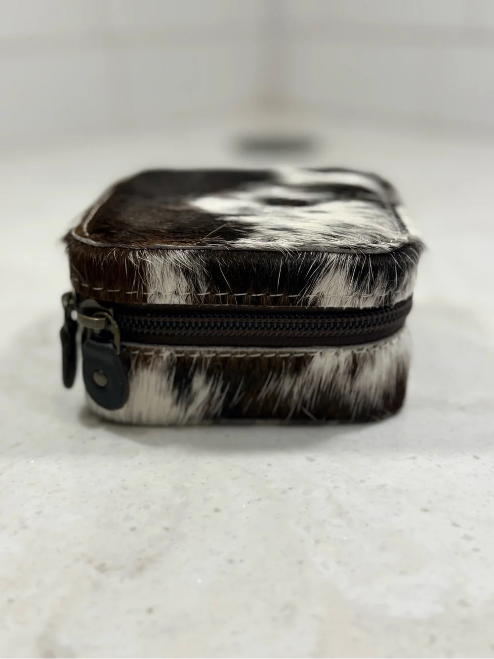 Cowhide Pattern Travel Jewelry Case - Brown & White